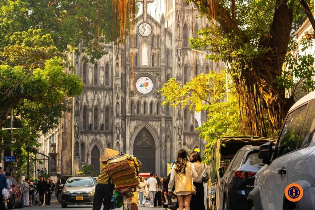 colonial-era building in Hanoi, vietnam