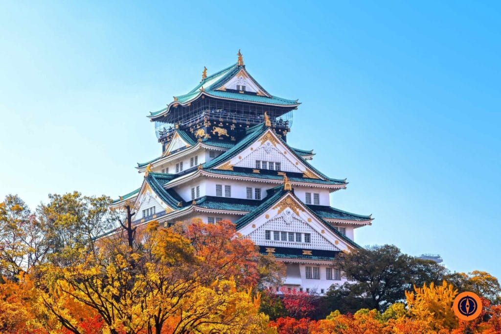 Osaka Castle in Japan with Autumn Leaves