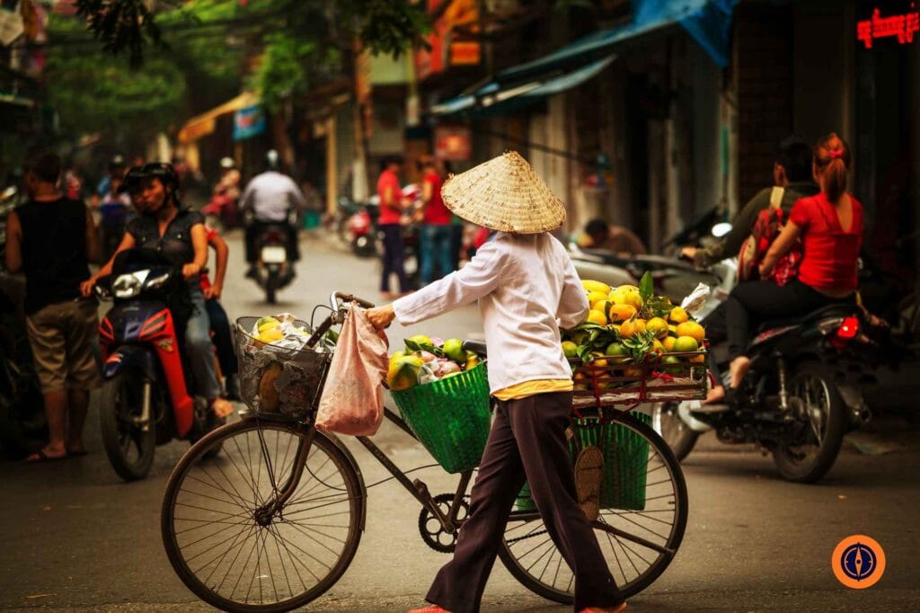 Vietnamese walking on the street