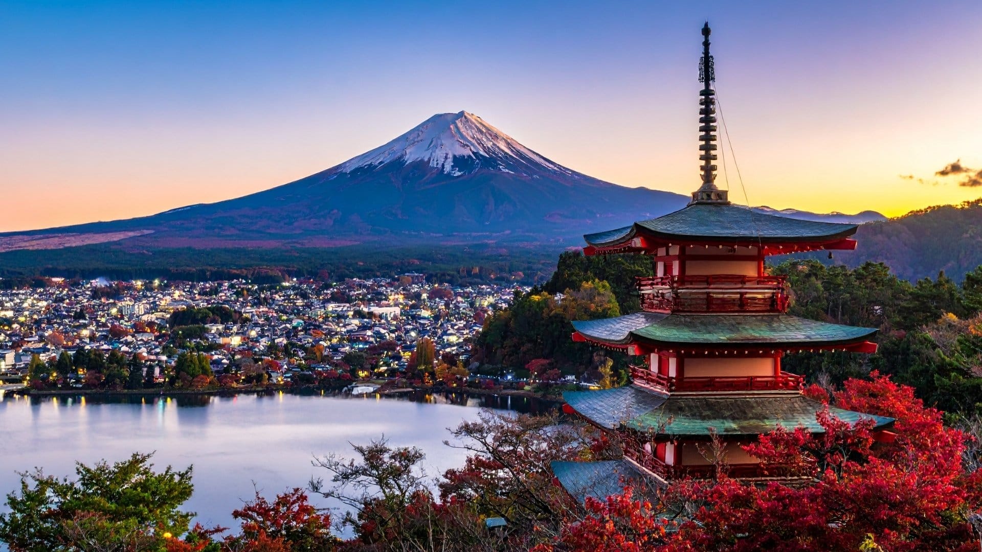 Chureito Pagoda with Mount Fuji during Sunset