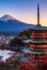 Chureito Pagoda with Mount Fuji during Sunset