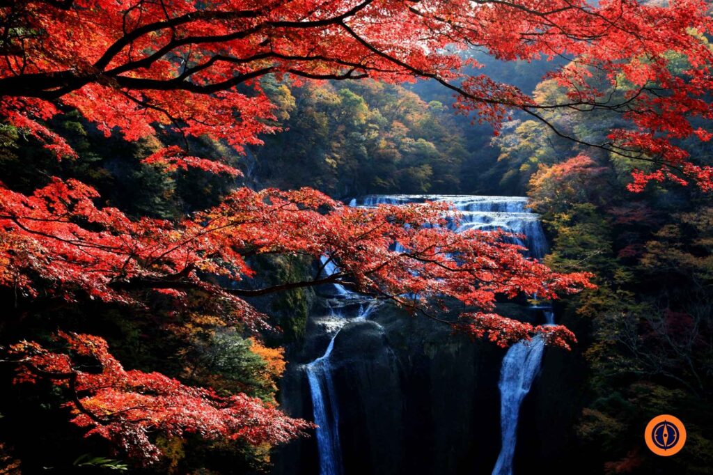 Famous Fukuroda waterfalls during autumn season