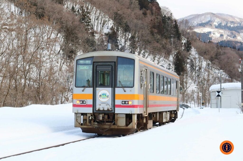 Winter Scene of Train in Snowy Nagano, Japan