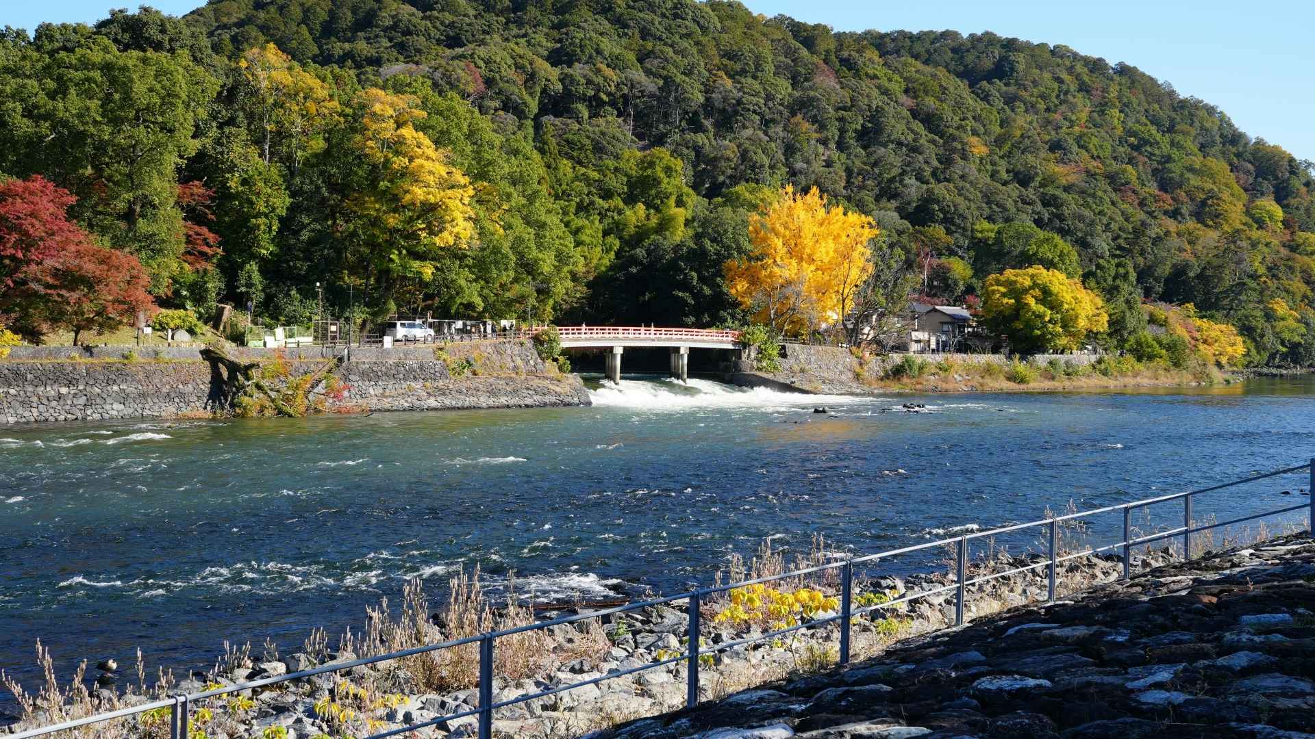 Autumn Scenery by Uji River in Kyoto, Japan