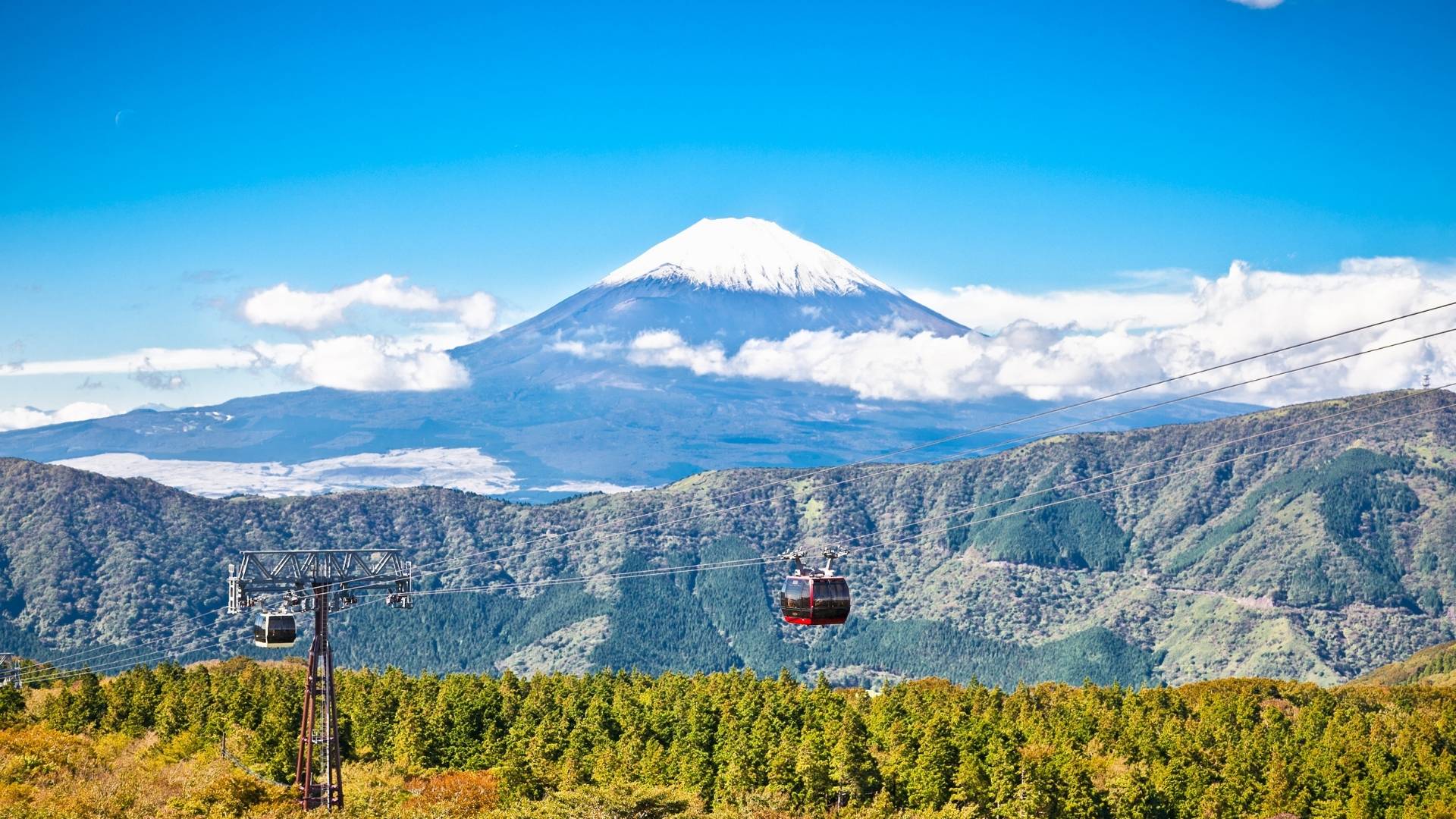 Ropeway at Hakone, Japan with Fuji mountain view