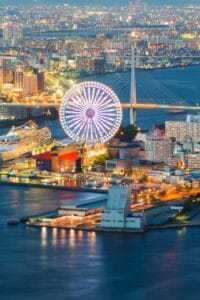 Beautiful night view of Osaka Bay in Japan. view from cosmo tower.
