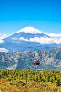 Ropeway at Hakone, Japan with Fuji mountain view