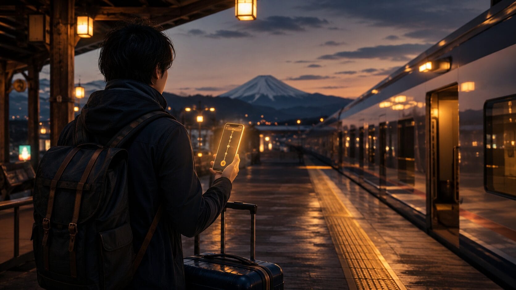 Traveler leaving a Japan station with a clear route plan